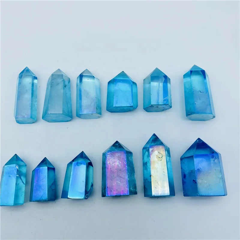 Wholesale Natural Aura Blue Crystal Point Wand Aura Quartz Tower for Decoration