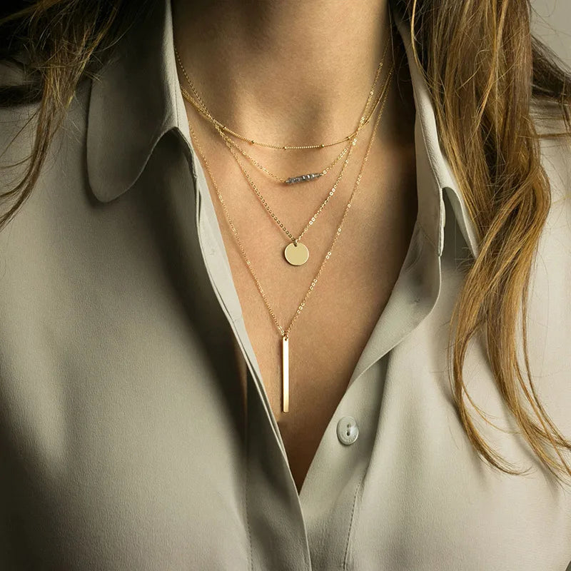 EManco 316L New Necklace Fashion Crystal Beaded Multilayer Necklace Stainless Steel Short Choker for Women