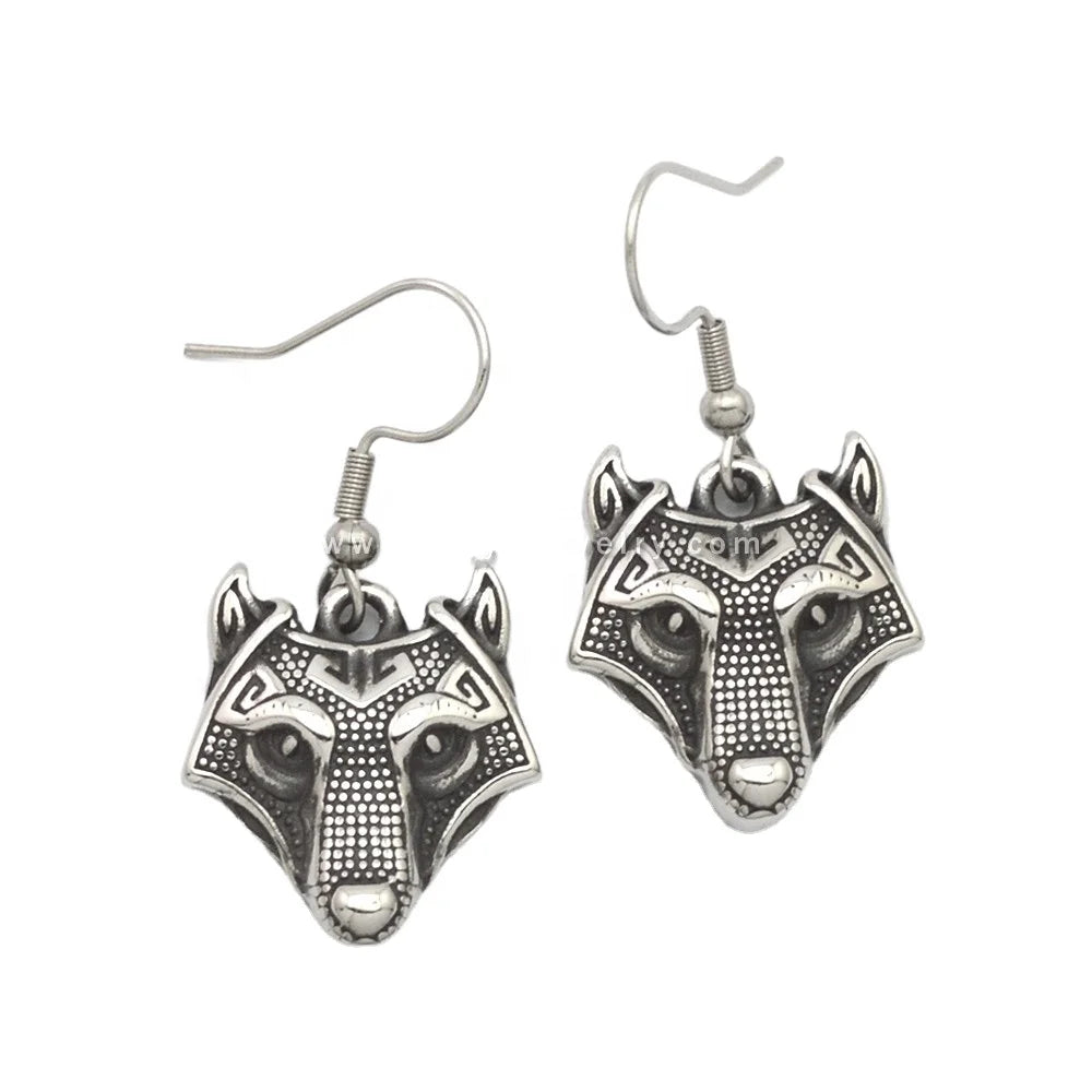 Vintage Stainless Steel Earrings Jewelry Scandinavian North Viking Wolf Earrings Drop Earrings