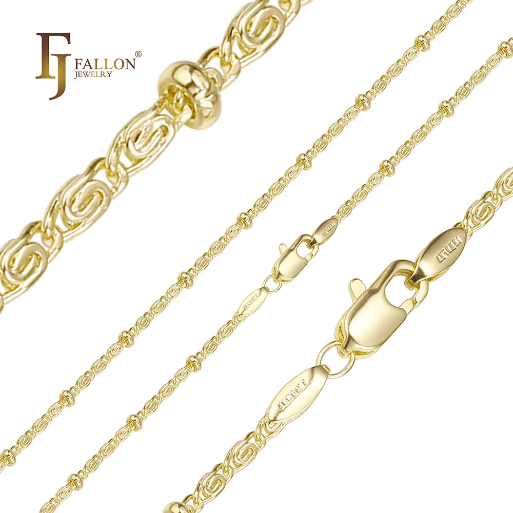 3mm FJ Fallon Fashion Jewelry Oval Beads Snail Link Chain Plated in 14K Gold Brass Based