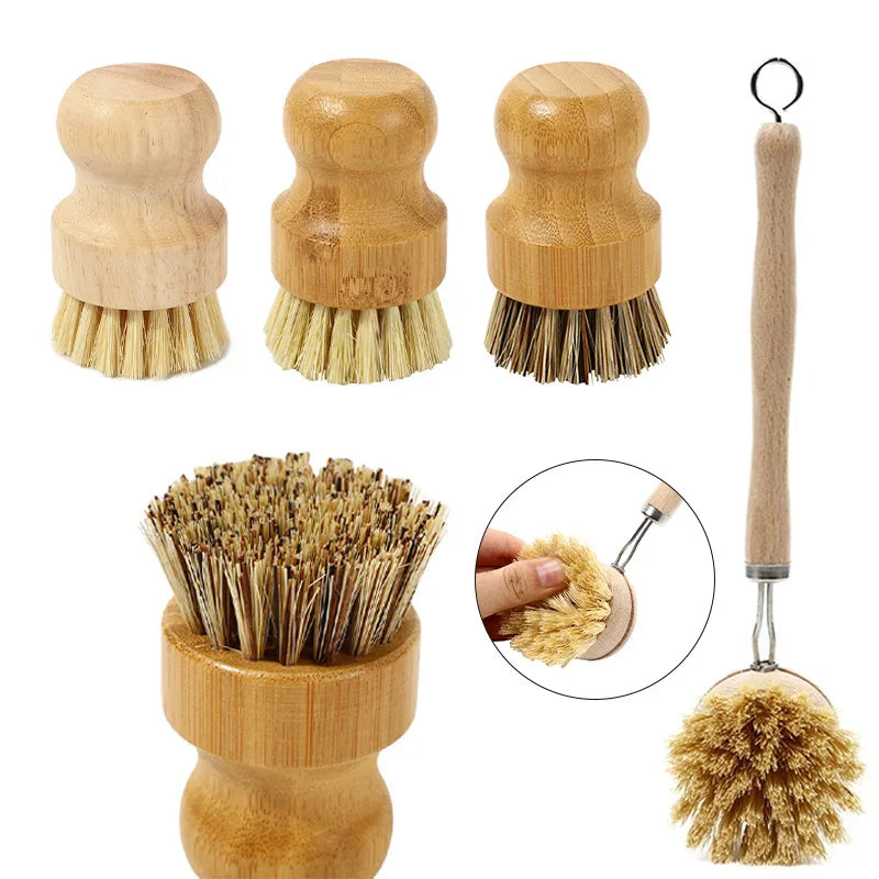 High-quality Beech Handle Pot Brush Natural Kitchen Wood Cleaning Brushes Reusable Wooden Kitchen Dish Scrub Brush