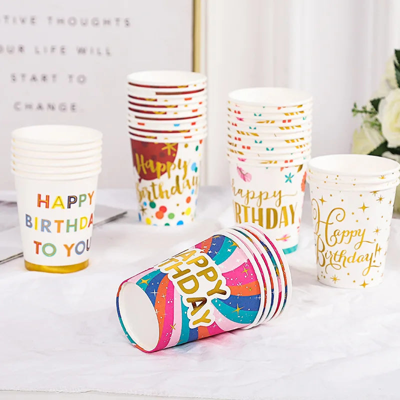 Paper Cups Color Paper Cup Printed and Hot Stamping Birthday Party Disposable 250 ml Paper Cup