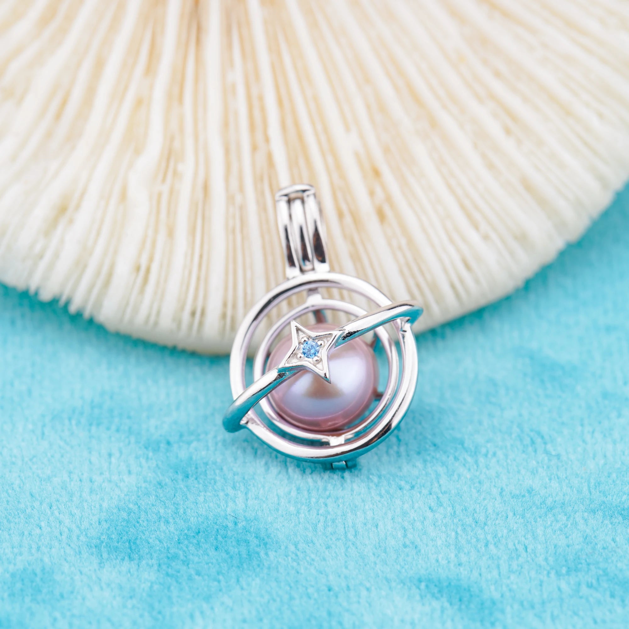 C030087 Sterling Silver Freshwater Pearl Cage Pendant Necklace Jewelry Locket for Pearl Party