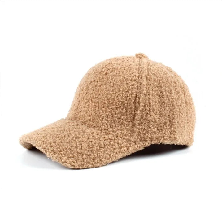 Custom logo Winter Fuzzy Baseball Caps Fluffy Teddy Fleece Faux Lamb Wool Baseball Hat for Women Men