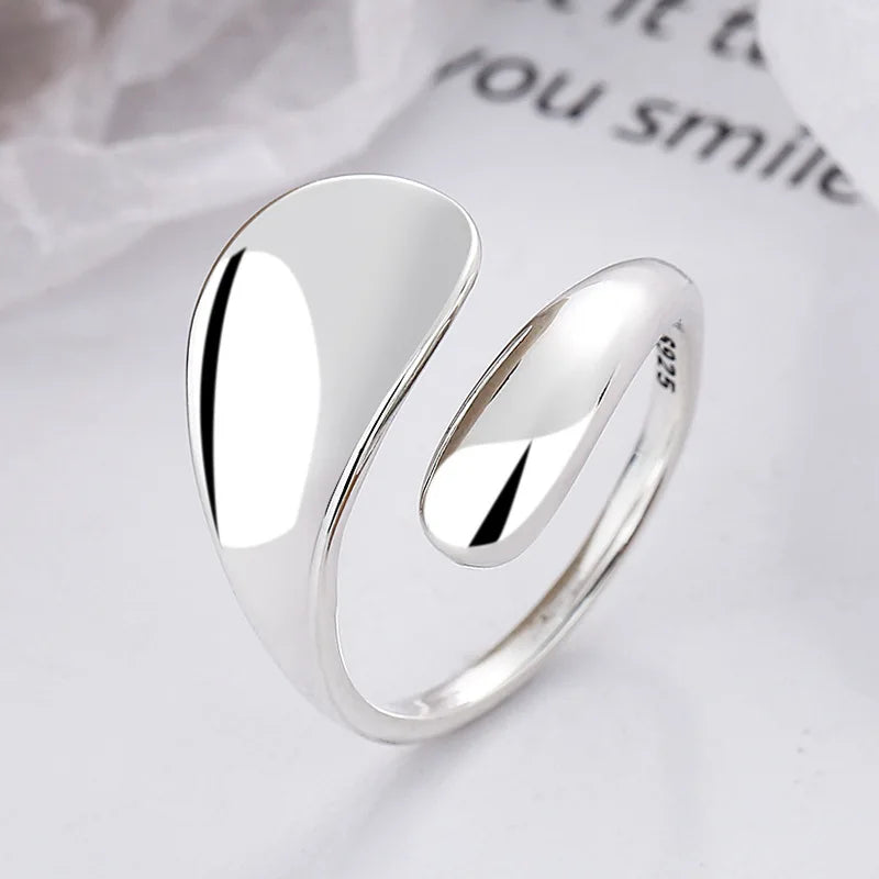 Wholesale Romantic S925 Sterling Silver Open Rings Smooth Irregular Opening Adjustable for Women Wedding Anniversary Party