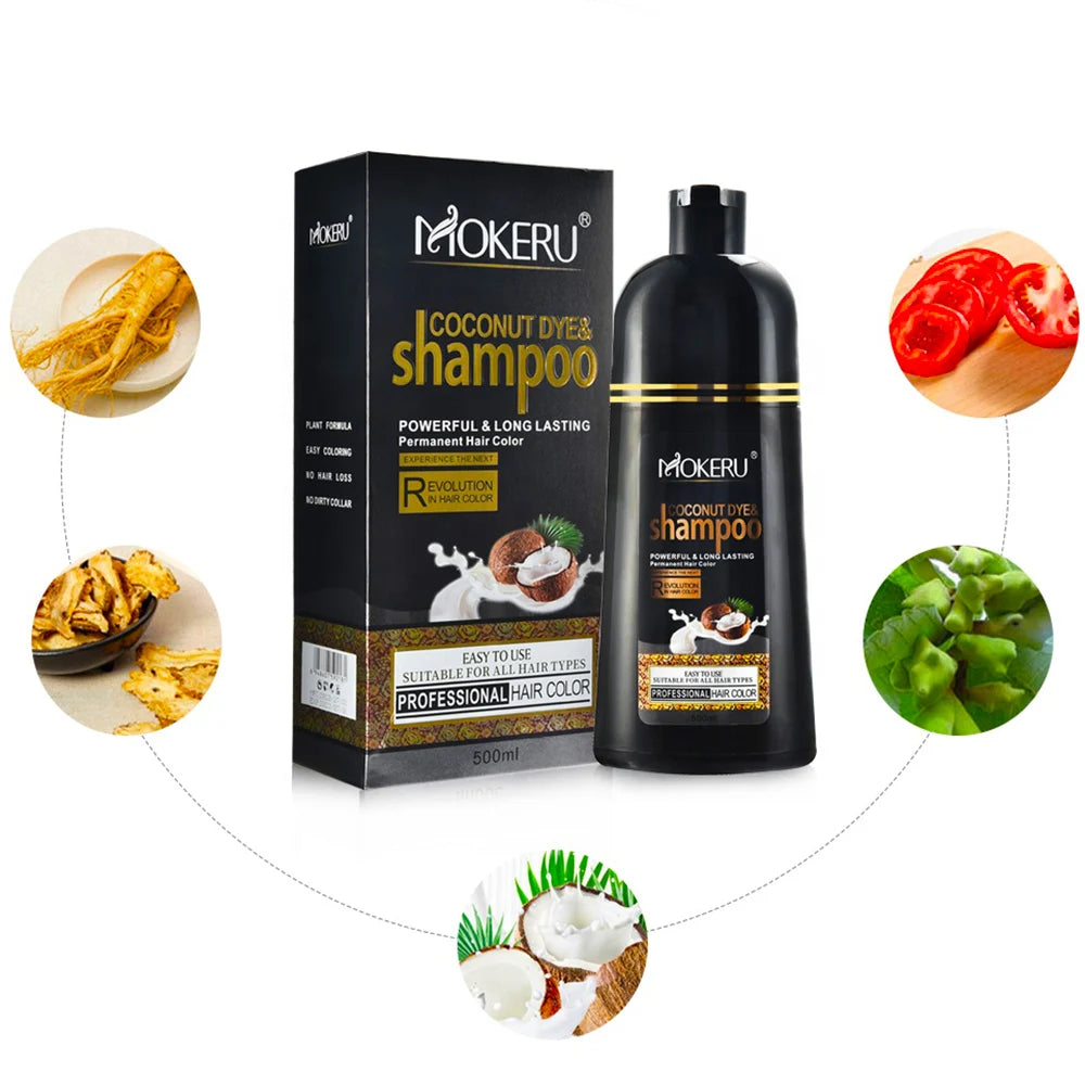 Mokeru 500ML Coconut Oil Dye Shampoo for Change Hair Color Permanently Cream Natural Hair Color No Allergies