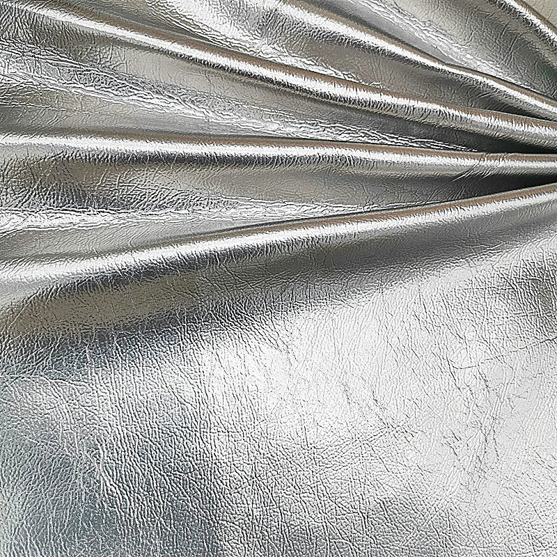 PFAS FREE Manufacturer Silvery Metallic Matte Faux Leather Fabric Rayon Backing Waterproof PU Leather for Clothing Jackets