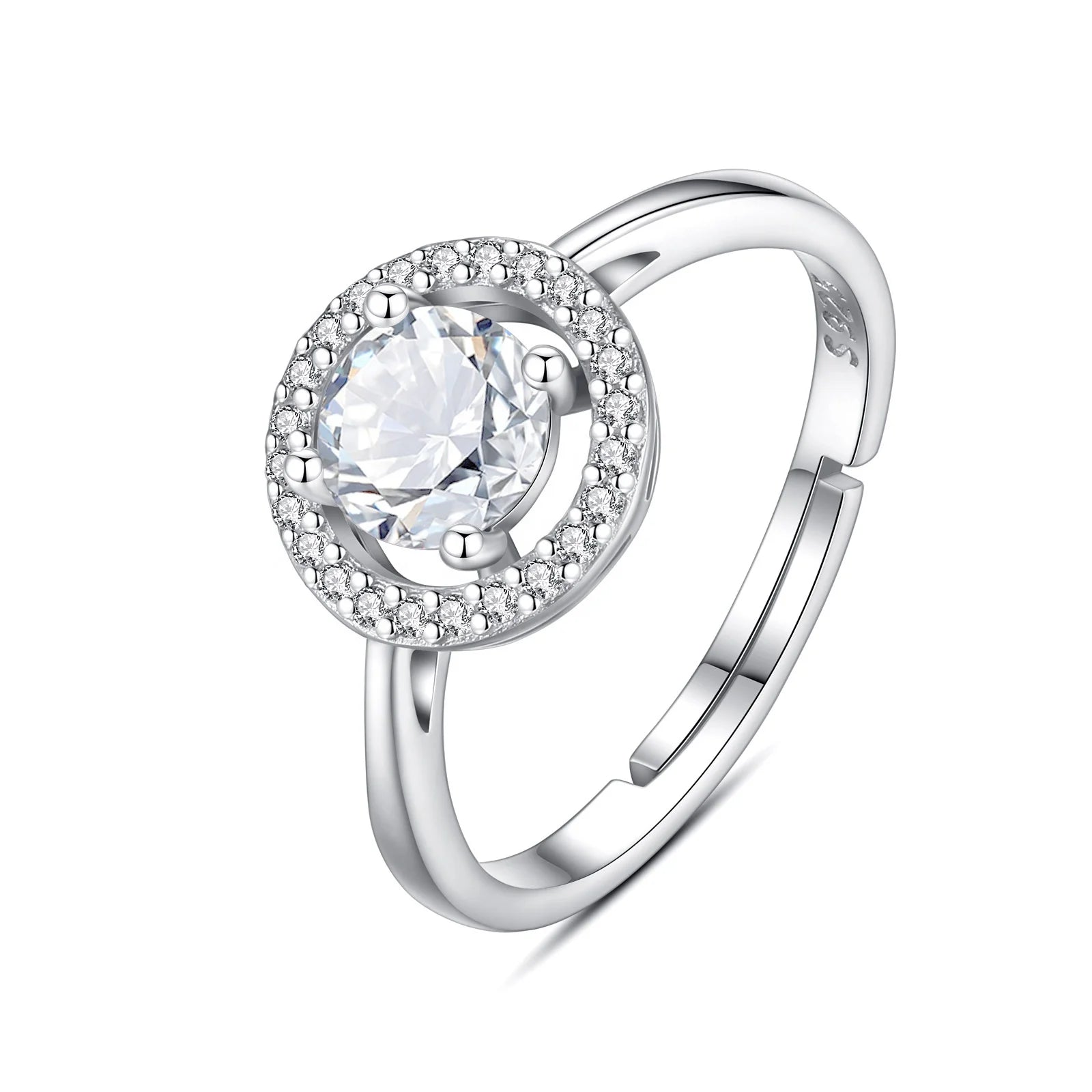 Isunni Luxury Big CZ Diamond S925 Sterling Silver Rhodium Plated Jewelry Wedding Rings for Women
