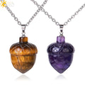 CSJA Christmas Gift Energy Healing Natural Obsidian Stone Pine Cone Hazelnut Carved Gemstone Crystal Pendant Necklace H081