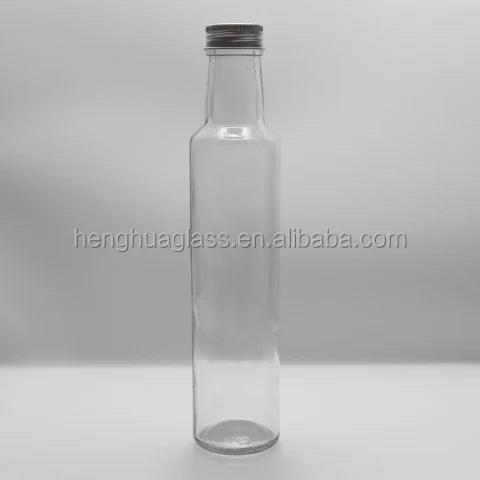 25cl Flint Glass Olive Oil Bottle 250cc 250ml clear Round Marasca Oli Glass Bottle Miscellaneous Grains Bottle with Aluminum Cap