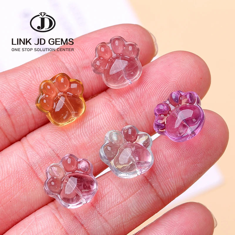 JD Natural Stone Colorful Fluorite Cat Paw Carved Cute Small Spacer Charm Beads Pendant for Jewelry Making Accessory