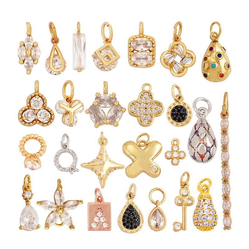 Cute Mini Flower Water Drop Round Star Geometry Shape Charm PendantCubic Zirconia PavedJewelry Necklace Bracelet Supplies M33