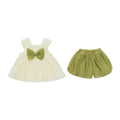 2025 Children's Summer Casual Shorts New Double-Layer Puffy Bow Suspenders Good Quality Two-Piece Suit with Printed Pattern