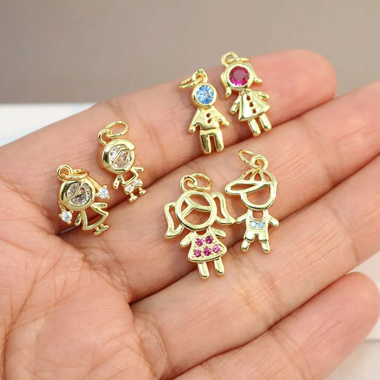 CZ8701 Small Mini Tiny 18k Gold Triple Zircon CZ Micro Pave Girl & Boy Kids Children Charms for Bracelet Earring Jewelry Making