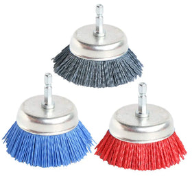 3pcs 3Inch Assorted Cup Brushes 80/120/320 Grits Abrasive Wire Nylon Cup Cleaning Brushes with 1/4