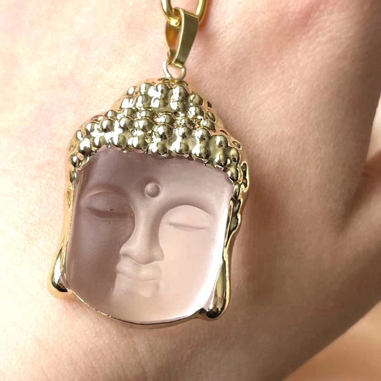 Buddhist Golden Buddha Pendant Mani Carved Ice Obsidian Green Black Jade Necklace