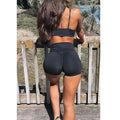 E2200185 Custom Logo Summer Sport Tummy Control High Waist Stretchy Booty Yoga Shorts Pants Workout Gym Shorts for Women