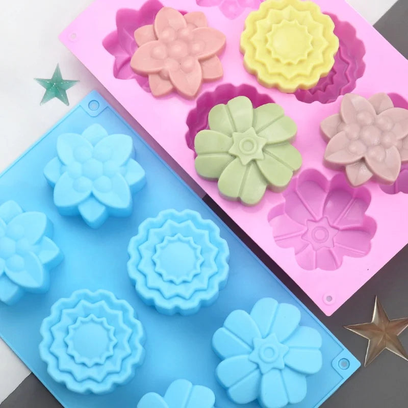 Wholesale Silicone 6 Holes Flower Rose Cake Ice Cream Chocolate Mold Soap 3D Cupcake Bakeware Baking Dish Cake Pan Muffin Mould