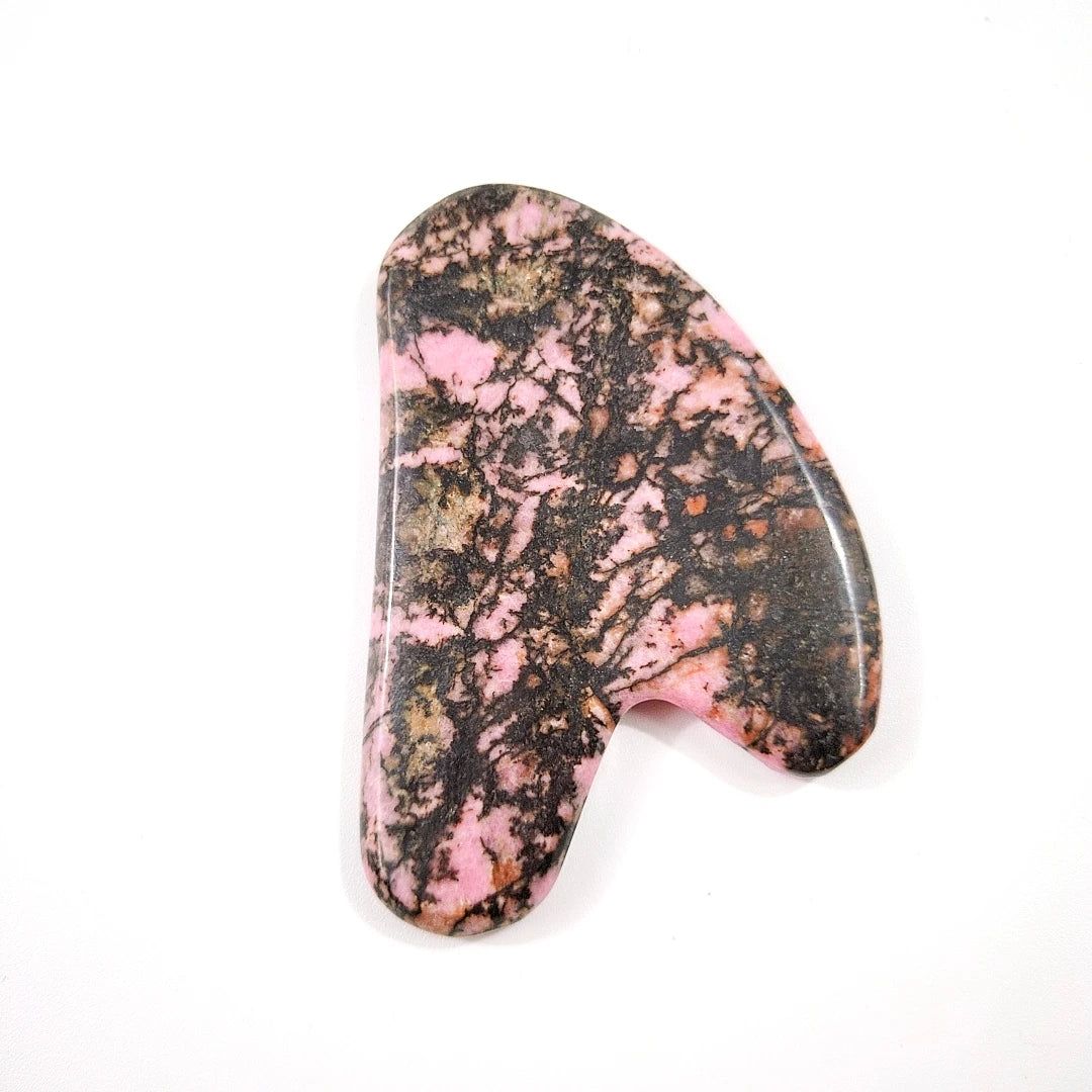Huiying Hot Wholesale Rhodonite jasper Face Gua Sha Board Heart Face Guastone Tool for Anti Aging