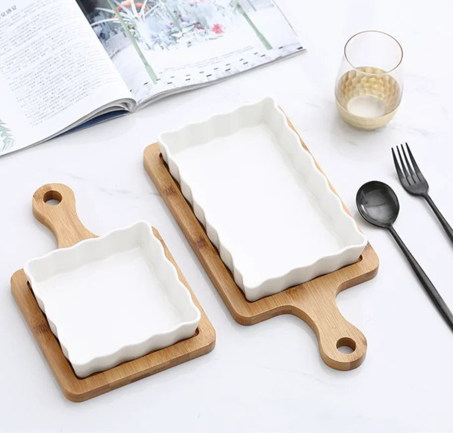 American Style Creative Ceramic Eco-Friendly Customized  Baking Tray Microwave Kitchen Household Cheese Baked Rice Plate