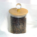 Crystal Bamboo Lid Glass Storage Spice Seasoning Salt Kitchen Jar
