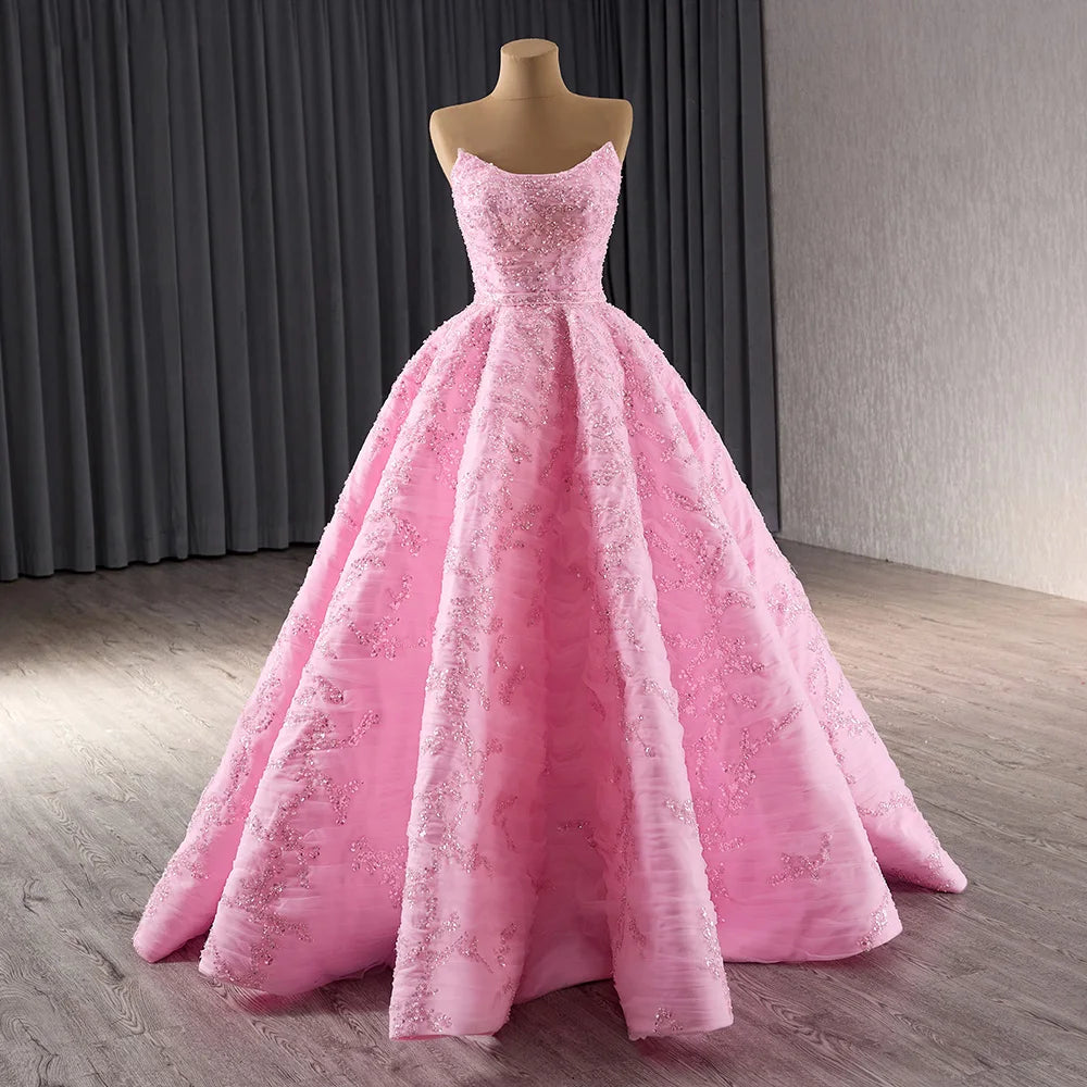 Jancember 241022 Beautiful Scoop Pink A-line Evening Gowns Dresses for Girls
