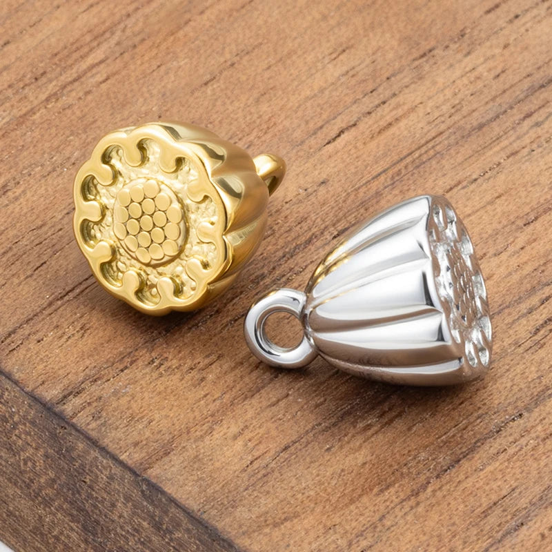 Dainty 18K Gold Plated Stainless Steel Lotus Seed Pod Receptacle Charm Pendant Anti Tarnish Fashion Jewelry for Men and Women
