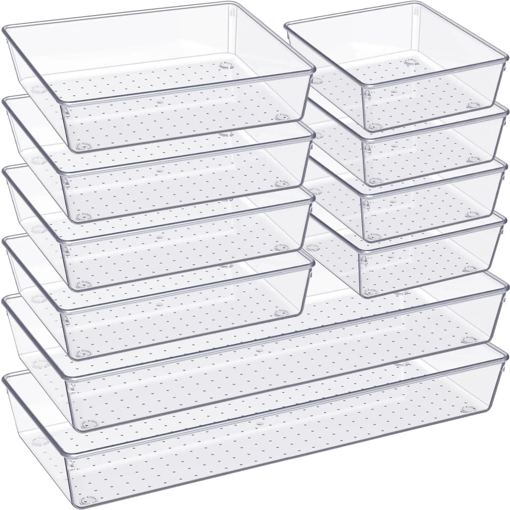 Clear Plastic Drawer Organizers Set Recycle Bathroom and Vanity Drawer Organizer Trays
