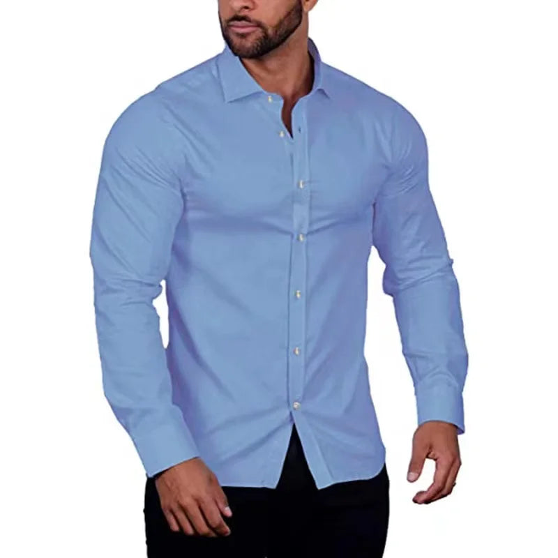 Work Shirts Solid Color Breathable Cotton Blend Business Men's Large Long Sleeve Casual Shirt Plus Size Anti-Wrinkle Wholesale