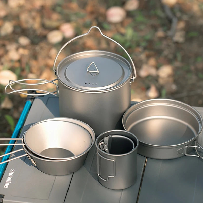 Camping Cutlery Set Ultralight Titanium Pot and Pan Set Titanium Mug Cup and Fry Pan for Outdoor Camping Cooking Tool Set