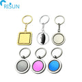 Wholesale Metal Blank Circle Square Double Sided Blank Keychain Custom Rotating Laser LOGO Sublimation Key Chain Keyring  Gifts
