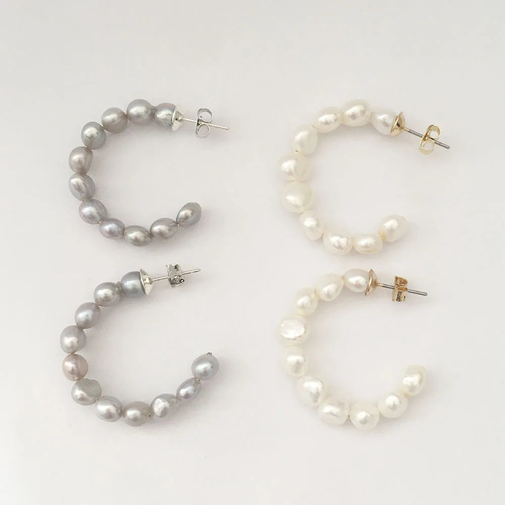 Fashion Baroque Gray White Pearl Stud Earring Gold Steel Charm Earrings for Wedding Anniversary Party or Gift Nature Pearl MegaBDM