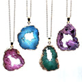 Natural Colors Stone Geode Druzy Agate Slices Pendants Necklace With Gold Chain  for Woman Jewelry