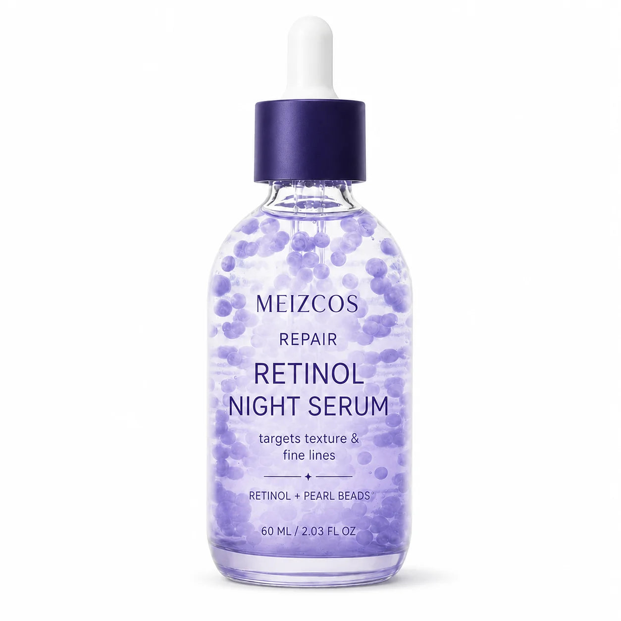 Private Label Retinol Night Serum 60ml Pearl Beads Hyaluronic Acid Smooth Texture Fine Lines Overnight Repair Firming Face Care