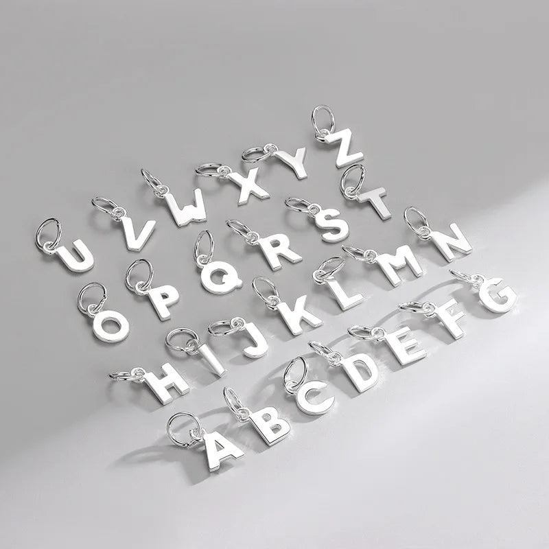 5mm Simple 26 Initial Letter Charm Soild 925 Sterling Silver A-Z Alphabet Pendant Charm for Diy Bracelet Necklace Jewelry Making