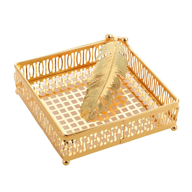 Gold Metal Tissue Boxes Flat Napkin Holder for Table Decoration