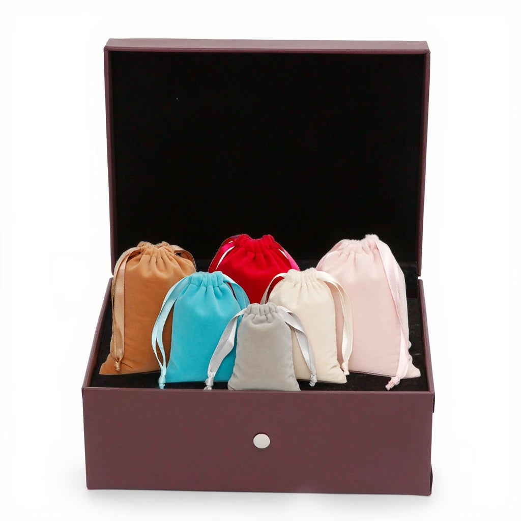 Custom Red Suede Drawstring Pouch Embossing Logo Recyclable Multiple Jewelry Wigs Clothing Shoes Watches Glasses Promotions