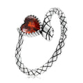 Gothic Snake Ring 925 Sterling Silver Ouroboros Band with Red Stone Dark Vintage Serpent Symbolism Jewelry for Women SCR781