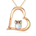 Animal Theme Jewelry 925 Sterling Silver Rose Gold Plated Cute Opal Owl Heart Pendant Necklace