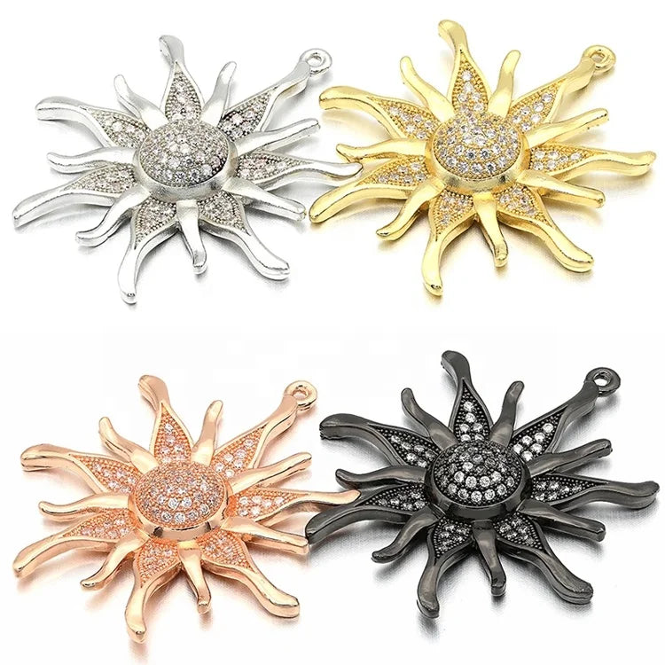 CZ Crystal Brass Gold/Silver Color Sun Flower Spacers for Women DIY Jewelry Making Supplies Fashionable