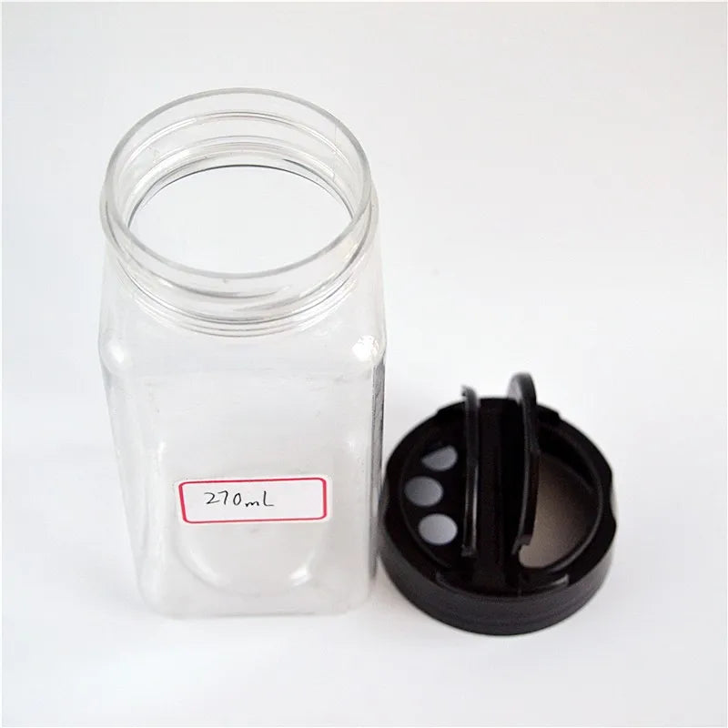 Wholesale Customized 270ml Plastic Spice Containers Food Grade PET Spice Bottles Pattern Shaker Lid for Pepper Herb Spice Tools