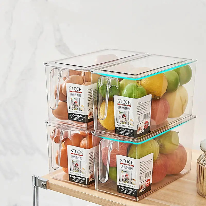 Large Fridge Organizer Food Storage Containers Stackable Refrigerator Organizer Bins Clear Plastic Storage Box with Lids Handle