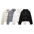 2025 Winter New Fashion Women's Short Jacket Coat Long Sleeve Overcoat Warm Pocket Zipper Lapel Woven Casual Outwear