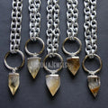 NM43758 Chunky Silver Dipped Citrine Icicle Necklace Statement Crystal Large Chain With Raw Orange White Gem Stone Point