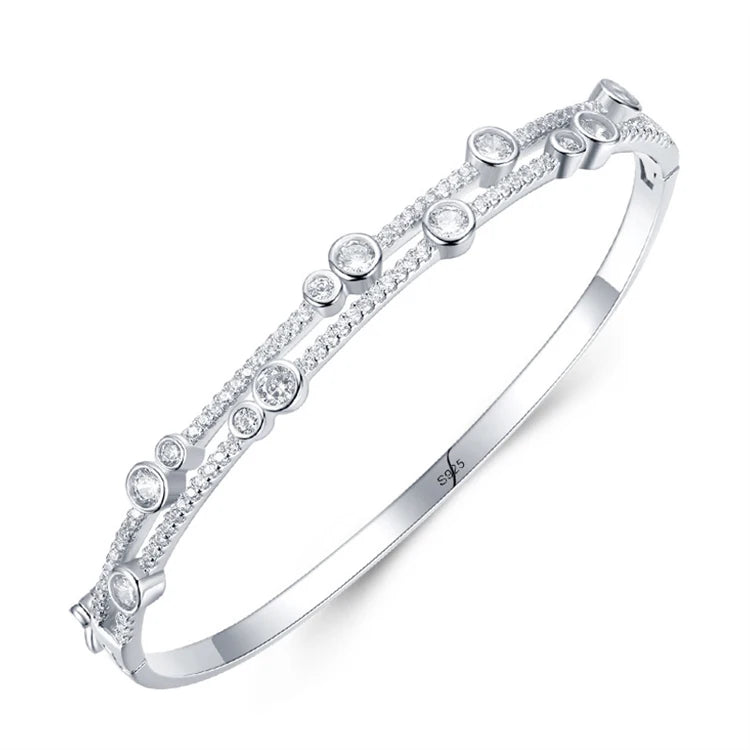Exquisite Layered Round Irregular Zircons Bracelets Bangles 925 Sterling Silver Pave CZ Iced Out Bangles For Women Girls