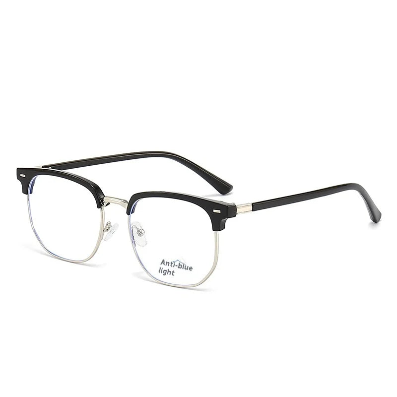 Unisex Retro Eyebrows Half Frame Photochromic Rectangle Glasses New Fashionable Anti-Blue Light Alloy PC Material Diamond Riding