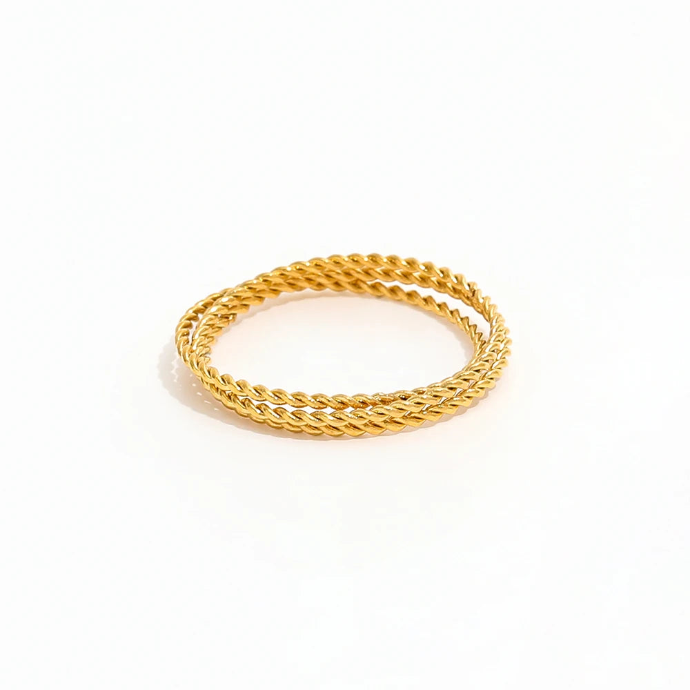 Fenny 18K Gold Plated Permanent Twisted Rope Three Circle Cross Ring Non Tarnish Stainless Steel Wholesale Jewelry
