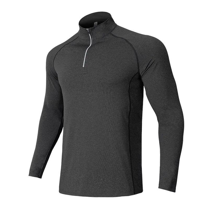 Half-zip Knitted Cationic Printed Autumn Fitness Quick-dry Shirt Stand-up Collar Long Sleeve Marathon Cycling Sportswear Men