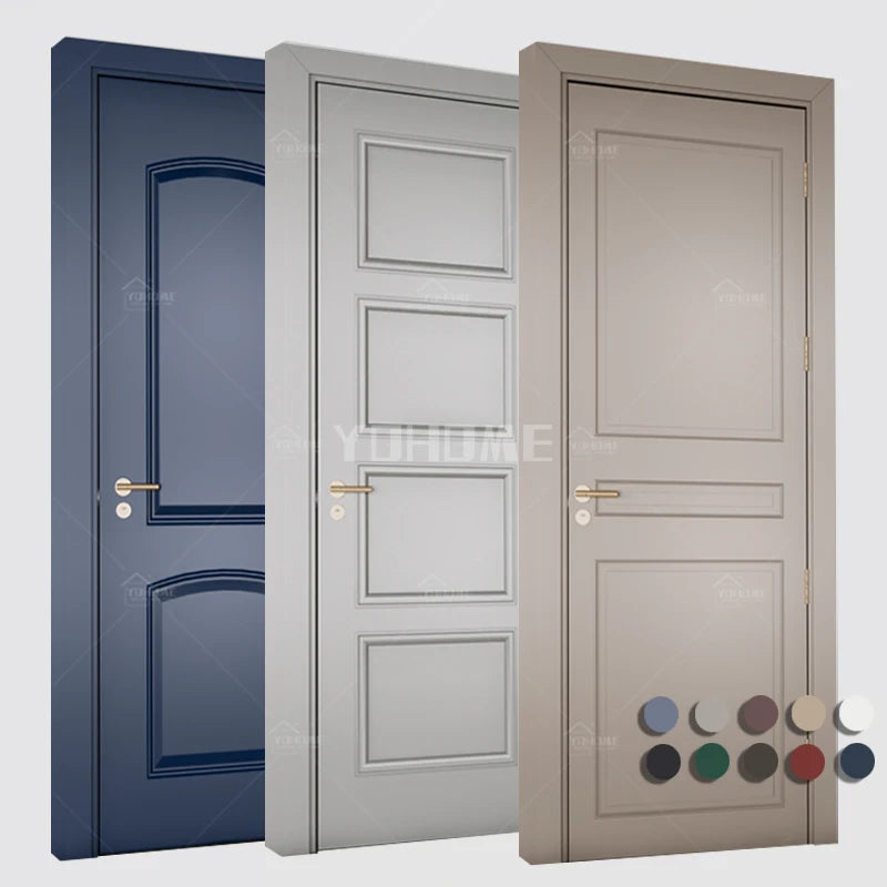 French Standard Custom Wooden Indoor Door for Bedroom Hotel Room Door Paint Wood Interior Prehung Door