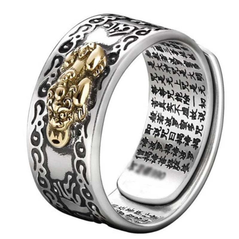 Rinhoo Lucky Fortune Transfer Rings Fortune Pixiu Retro Heart Six-character Mantra Rings Copper Fine Jewelry  Rings